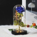 Trandafir criogenat albastru XXL , Rose Amor, cupola de sticla 25 cm, iluminare LED, petale la baza