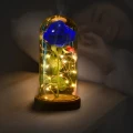 Trandafir criogenat albastru XXL , Rose Amor, cupola de sticla 25 cm, iluminare LED, petale la baza