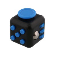 Cub antistres, Fidget cube cu latura anti-anxietate, negru-albastru, 3x3x3 cm