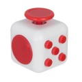 Cub antistres, Fidget cube cu latura anti-anxietate, alb-rosu, 3x3x3 cm