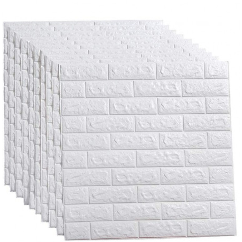 Set 10 x Tapet 3D Autocolant alb GROS, design caramida, rezistent la apa, 70cm x 77cm x 6 mm