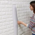 Set 10 x Tapet 3D Autocolant alb , design caramida, rezistent la apa, 70cm x 77cm 