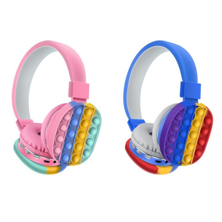 Casti Bluetooth Wireless, Pop IT, Roz/ Multicolor, conectare rapida, sunet calitativ