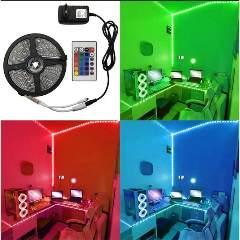 Banda LED multicolor, lungime 5 metri, controller, telecomanda si sursa de curent inclusa