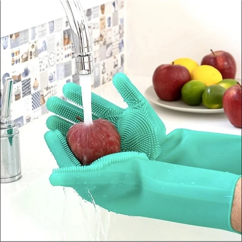 Set Mănuși  din silicon pentru curatare si spalare vase, marime universala