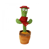 Jucarie interactiva Cactus Vorbitor si Dansator, 32 cm, cu costumas de cubanez, cu baterii incluse, danseaza si repeta ceea ce spune copilul, Verde, Urban Trends ®