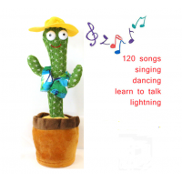 Jucarie interactiva Cactus Vorbitor si Dansator, 32 cm, cu costumas de mexican petrecaret, cu baterii incluse, danseaza si repeta ceea ce spune copilul, Verde, Urban Trends ®