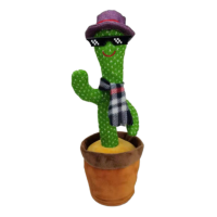 Jucarie interactiva Cactus Vorbitor si Dansator, 32 cm, cu costumas de petrecere, cu baterii incluse, danseaza si repeta ceea ce spune copilul, Verde, Urban Trends ®