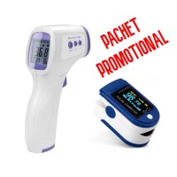 Pachet Promotional Termometru noncontact, cu infrarosu + Pulsoximteru pentru masurarea oxigenului din sange, cu Ecran LCD