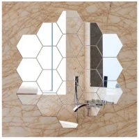 Set 10 stickere auto-adezive, tip oglinda decorativa, 3D, Hexagon, 25 cm,  Argintiu