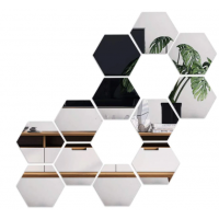 Set 20 stickere auto-adezive, tip oglinda decorativa, 3D, Hexagon, 25 cm