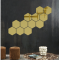 Set 12 stickere auto-adezive, tip oglinda decorativa, 3D, Hexagon, 8cm, Auriu
