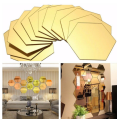 Set 24 stickere auto-adezive, tip oglinda decorativa, 3D, Hexagon,8 cm, Auriu