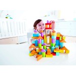 Set de construtie cuburi de lemn multicolore 100 piese