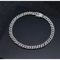 Lant model Cuban Chain Link 01, placat cu cristale din Zirconiu, material Inox, 45 cm