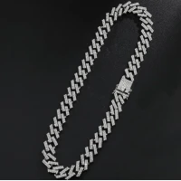 Lant model Cuban Chain Link 02, placat cu cristale din Zirconiu, material Inox