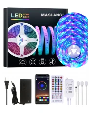 Kit Banda LED Smart RGB 5050, 10 Metri, Wi-Fi ,Exterior IP65/Interior, Control din Telefon, Telecomanda, Lumina Multicolora, Bluetooth 