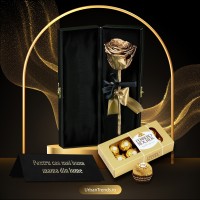Set cadou Trandafir criogenat auriu in cutie de catifea "Pentru cea mai buna Mama din lume" + Cutie bomboane Ferrero Rocher 