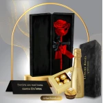 Set cadou Trandafir criogenat Rosu in cutie de catifea "Pentru cea mai buna Mama din lume" + Bottega Prosecco Gold si Ferrero Rocher