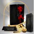 Set cadou Trandafir criogenat Rosu in cutie de catifea "Pentru cea mai buna Mama din lume" + Cutie bomboane Ferrero Rocher 
