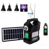 Kit Solar Portabil cu Lanterna LED, 3 Becuri, 1 Bec Disco, LED, Radio FM, 3000 mAh, USB, Bluetooth