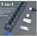Hub de rețea Multi USB 2.0 Splitter Adaptor de alimentare 7 porturi Multi 2.0 Expander cu comutator pentru accesorii PC