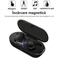 Casti Bluetooth Wireless, cu Microfon, Handsfree, Control TOUCH, Rezistente la Apa, Universal compatibile, Negru