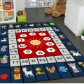 Covor Educativ Copii, Model Alfabet/Animale/Numere, Albastru/Rosu/Gri, Antiderapant, 120 x 180 CM